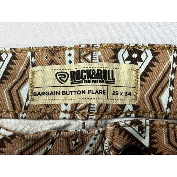 Rock & Roll Denim Womens Tan Aztec Print Bargain Button Flare Pants - Sz 25x33.5 - Picture 6 of 7